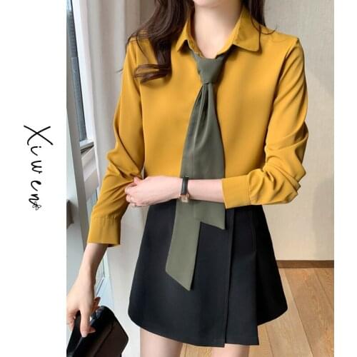 Bowknot Shirt Womens Lace-up 2020 Spring and Autumn New Design Sense Niche Business Temperament Chiffon Ribbon Shirt