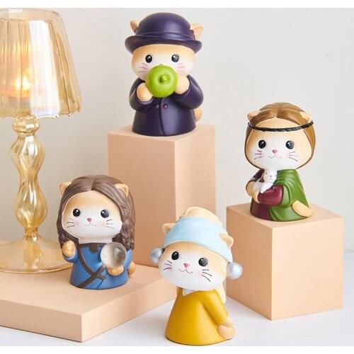 Nordic Resin Animal Cat Xiaomiao Sculpture Decoration Living Room Bedroom TV Cabinet Office Desktop Home Decor Ornaments Gift