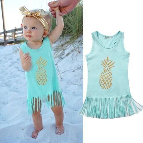 USA Baby Girls Princess Beach Dress Kids Casual Sundress Clothes Tassel Dresses