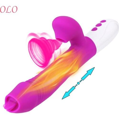 Heating G-spot Vagina Dildos Telescopic Rotating Dildo Vibrator Sucking Clitoral Stimulator Tongue Vibrator Female Masturbator