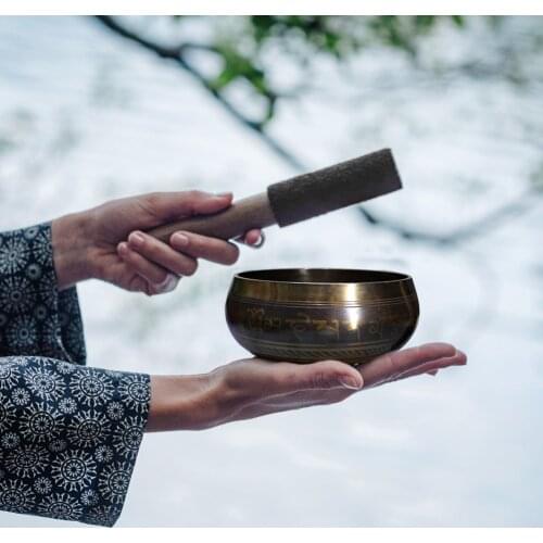 Handmade Tibet Buddha Sound Bowl Yoga Meditation Chanting Bowl Brass Chime Handicraft Music Therapy Tibetan Singing Bowl
