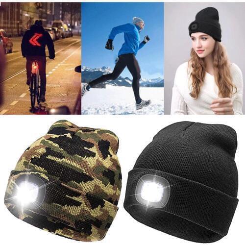 Unisex LED Knitted Beanie Cap Warm Climbing Hat Outdoor Camping Hiking Running Hats With USB Rechargeable Battery For Christmas