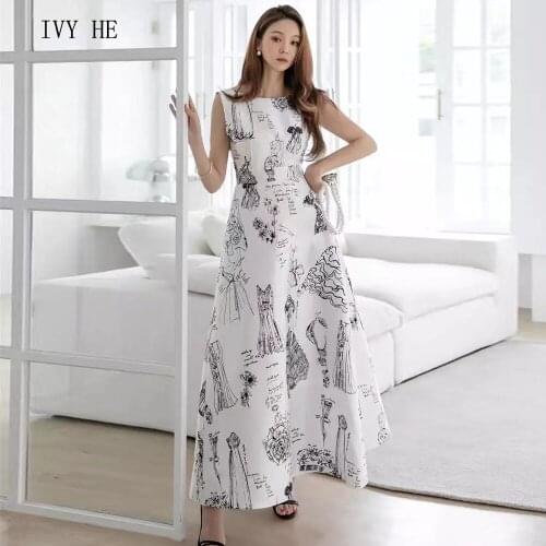 IVY HE High Quality Summer Dress Woman Clothing Fashion Print Resort Beach Thin Midi Long Dress Traf ZAfu Party Vintage Dresses