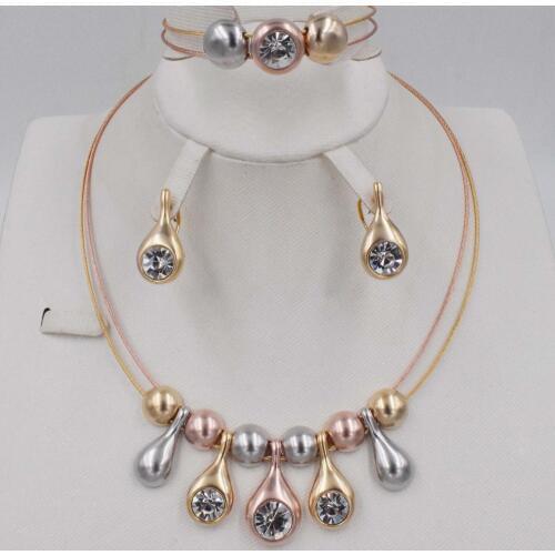 High Quality Charms Choker Necklace Bracelet Earrings Fashion Full Zircon Italy 750 Gold Color Jewelry Set For Women