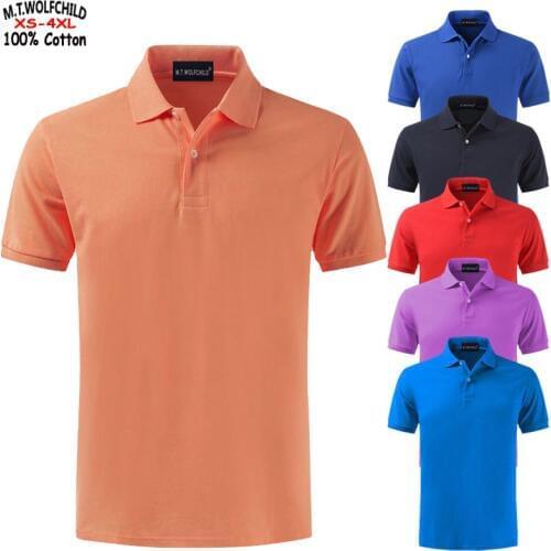 XS-4XL High Quality 100% Cotton 2019 Summer Mens Short Sleeve Polos Shirts Casual Solid Color Tops Homme Fashion Male Clothes