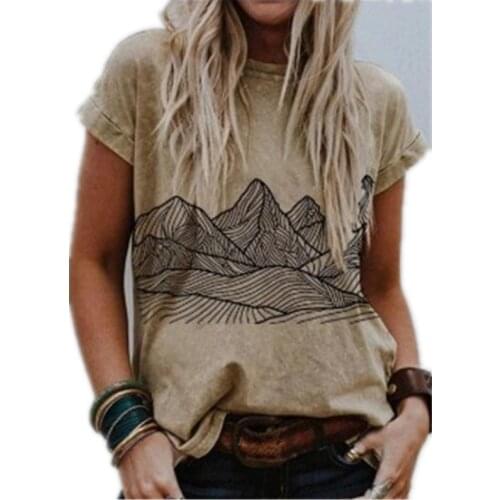 Womens Clothing Summer 2021 Women Short Sleeve T Shirt Oil Painting Landscape Print Tee Tops Ladies Casual Loose Streetwear