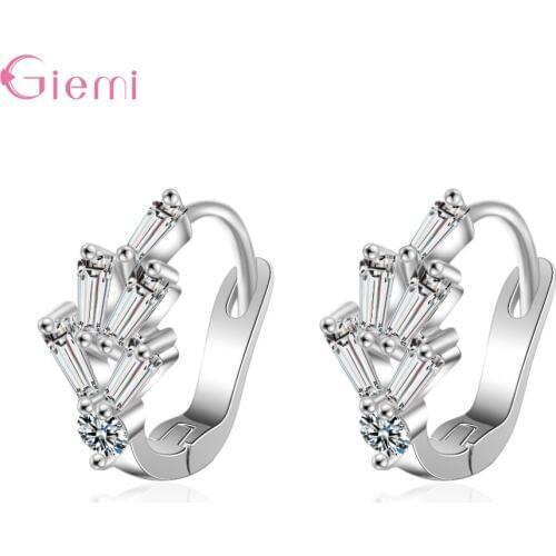Fashion New Cubic Zircon Jewelry Earrings for Women Girl Geometric Crystal CZ Stone 925 Sterling Silver Hoop Earring