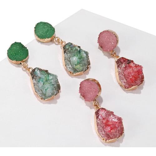 New Crystal Natural Stone Dangle Earrings for Women Vintage Geometric Metal Pendant Drop Earring Fashion Jewelry 2020