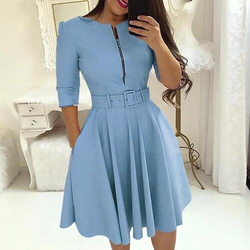 2021 Fashion womens Dress With Zipper multi-color Optional Ladies Casual Umbrella Dress With Belt Good Sale Women Dress