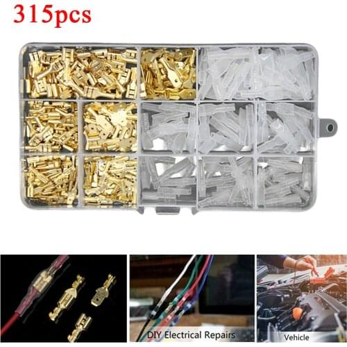 315pcs Cable Spade Lugs Electrical Wire Terminals Crimp Connectors W/ Sleeves Battery Starter Cable Splice Crimp Terminals Kit