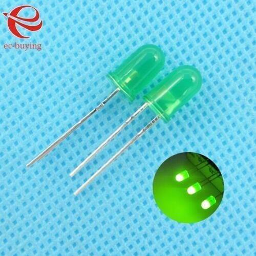5mm LED Green Diffused Round Light-Emitting Diodes Lamp Bead DIP Plug-in Through Hole Bulb Wide Angle 5 mm 100 pcs /lot