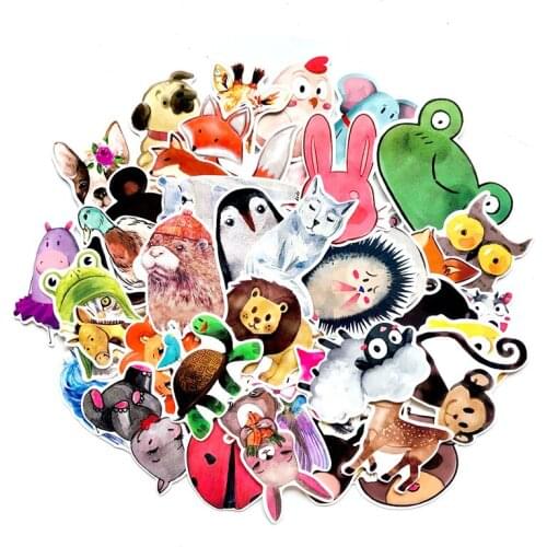 50Pcs Cute Watercolor 2021 Animals Sticker For Suitcase Skateboard Laptop Luggage Fridge Phone Car Styling DIY Decal Sticker