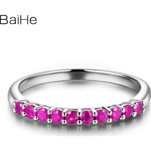 BAIHE 0.32ct Natural Rubies Women Ring Wedding Band Solid 14k White Gold Fine Jewelry Trendy Engagement Gift Ruby Ring
