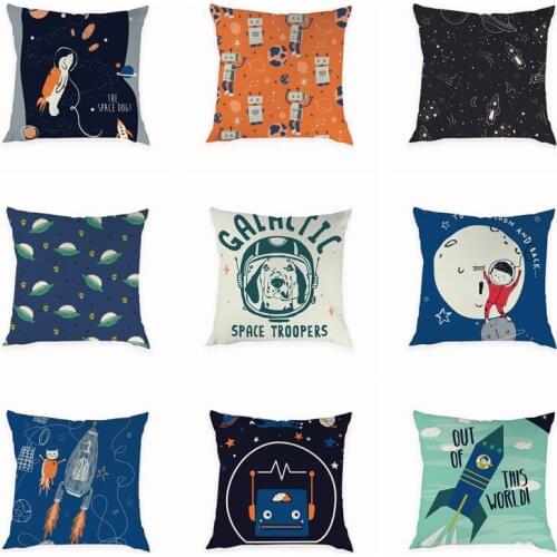 Cartoon Style Peach Skin Cushion Cover Decorative Pillowcase Cartoon Dog Rocket Space 45*45cm Pillow Case