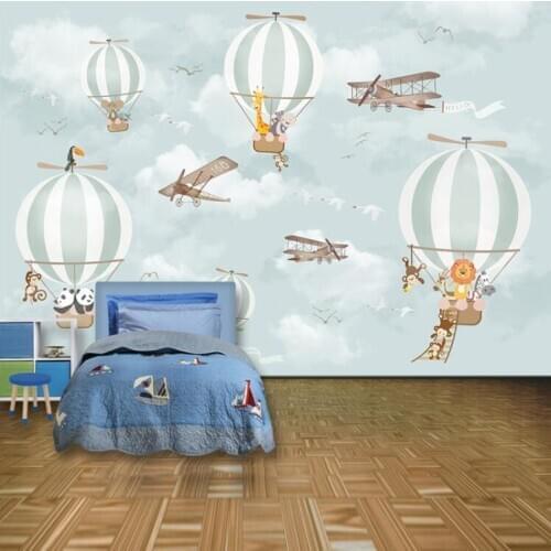 Childrens Room Wall Papers Kids 3D Cartoon Animal Balloon Photo Wallpaper Murals Home Decor Self Adhesive Vinyl/Silk Wallpaper