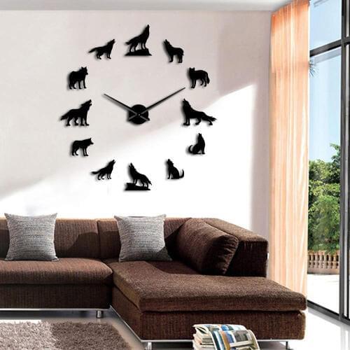 Howling Wolf 3D Wall Watch Wild Animal DIY Large Wall Clock Different Wolf Pose Frameless Wall Decor Modern Design Gift