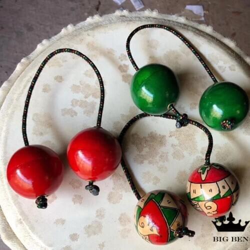 Indonesian Wooden Asalato Painted Pattern Patica Sand Ball Musical Instrument Handmade Wooden Pair Of Sand Balls Accompaniment