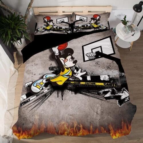Cool boy basketball mickey mouse duvet cover set 3d cartoon bedding sets teens room decor twin queen king size bedspreads 3/4pcs