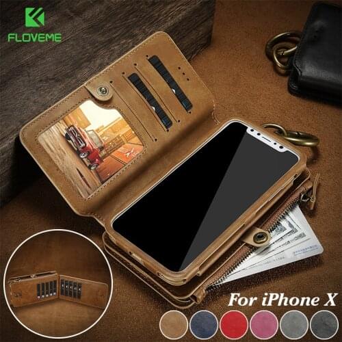 FLOVEME Leather Phone Case for iPhone 12 Mini 11 Pro XS Max XR X SE 2020 8 7 6 6S Plus 5 5S Flip Wallet Card Holder Cover Coque