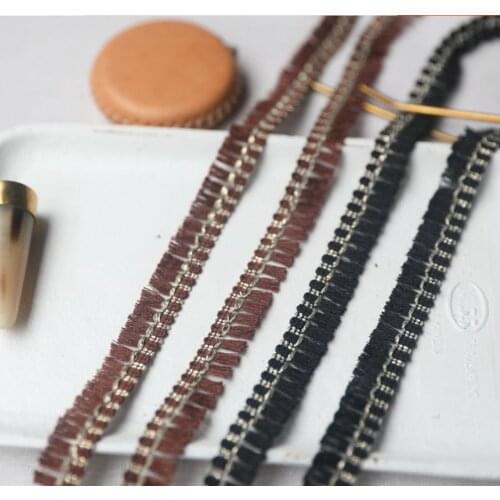 4 Meters/lot Width 1.4cm Coffee Black High Quality Lace Applique Trim Ribbon Tassel DIY Garment Clothing Accessories BJD