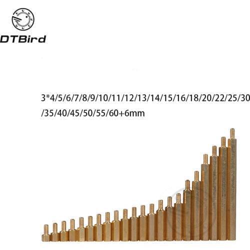 M3 Male 6mm x M3 Female 4-60 mm Brass Standoff Spacer M3 (4-60)+6 Copper Hexagonal Stud Spacer Hollow Pillars m3*(4-60)+6mm