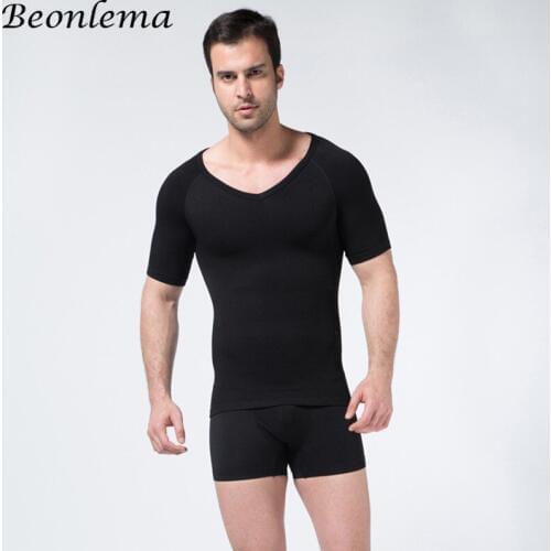 Beonlema Men Body Shaping Shirt Elastic Body Strap Shaper Tummy Controlling Solid Underwear S-XL Hombre Short Sleeve Shapewear