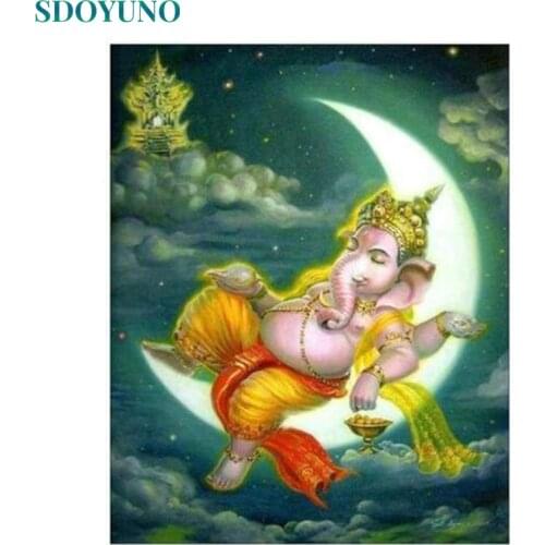SDOYUNO Religion Oil Painting By Numbers Ganesha DIY Paint By Numbers On Canvas 60x75cm Frameless Draw Number Home Decor