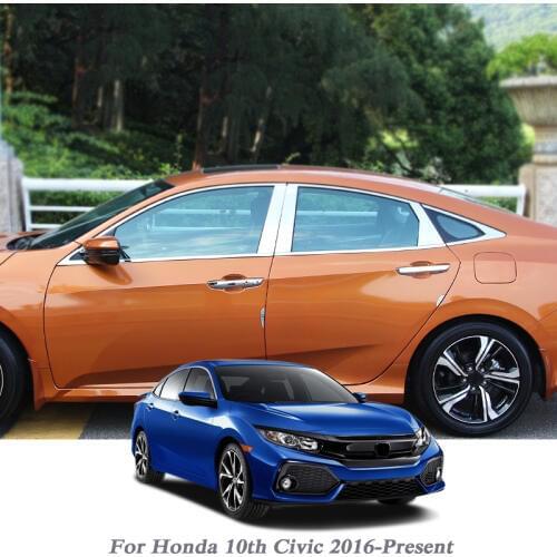 6/8pcs Car Styling Column Sticker For Honda 10th Civic 2016-Present Window Trim Cover Exterior Body Decoration Chrome Accessory