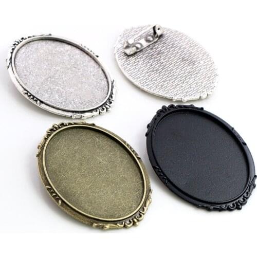 New Fashion 5pcs 30x40mm Inner Size Antique Silver Plated/Bronze/Black Pin Brooch Flowers Style Base Setting Pendant