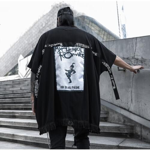 2020 NEW High Street Vogue Back Ribbon Patchwork Pattern Cardigan Mens Short-Sleeve T-Shirts Hip Hop Casual Tops Tees Streetwear