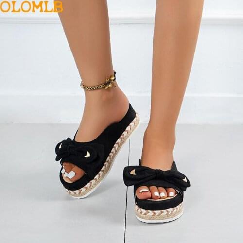 2021 new fashion ladies thick-soled flip flops ladies woven thick-soled slippers summer ladies PU slippers high heels