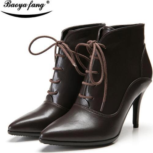 BaoYaFang New arrival Brown/Black Womens Winter ankle Boots High thin heel fashion female Boots