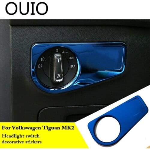 OUIO Car Headlight Adjust Switch Button Trim Covers Stickers For Volkswagen Tiguan 2017 2018 Accessories For VW Tiguan 2 MK2
