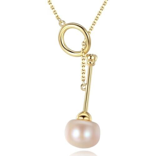 MetJakt S925 Sterling Silver 8-mm Freshwater Pearl Simple Fashion Womens Necklace