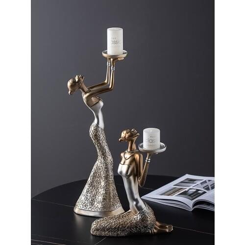 Nordic Romantic Candle Holders Pair Golden Resin Retro Luxury Candlestick Wedding Decoration Accessories Home Decor Salon