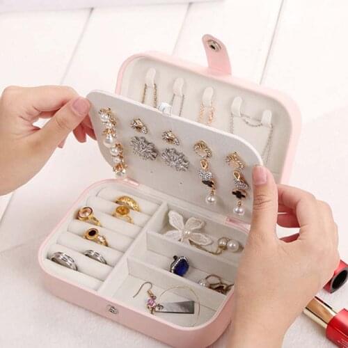 Portable Jewelry Box Jewelry Organizer Display Travel Jewelry Case Boxes Button Leather Storage Zipper Jewelers Joyero