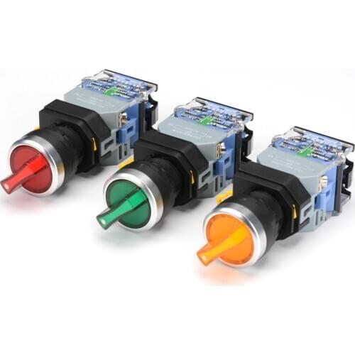 1PCS Rotary push button switch with ligh 22MM 2 position 3 position latching LED knob switches red green head LA38-11XD/2