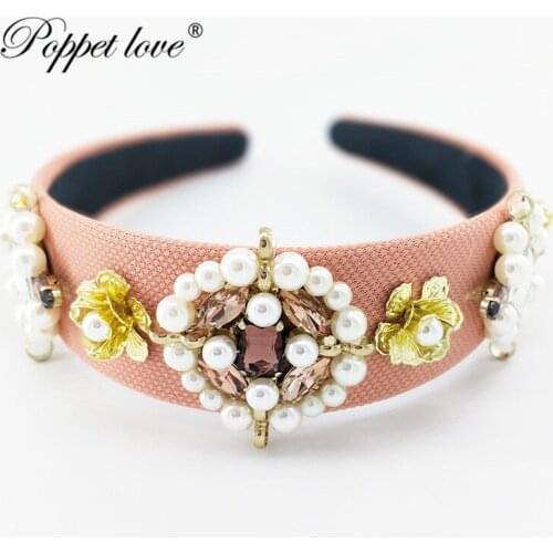 Princess Rhinestone Headbands Bride Velvet Pearl Width Hairhoop Hairband Crystal Headbands Christening Baptism Crown