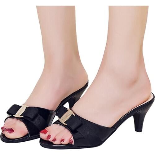 Women Ladies Sandals Outside Summer Ladies Shoes Peep Toe Butterfly Knot Causal Single Shoes Sandals Sweet High Heels Footstep