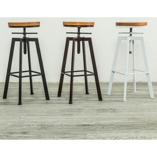 1 Pcs Nordic Wrought Iron Bar Chair Industrial Style Rotating Bar Stool Home Lift Bar Chair Solid Wood High Chair Backrest Stool