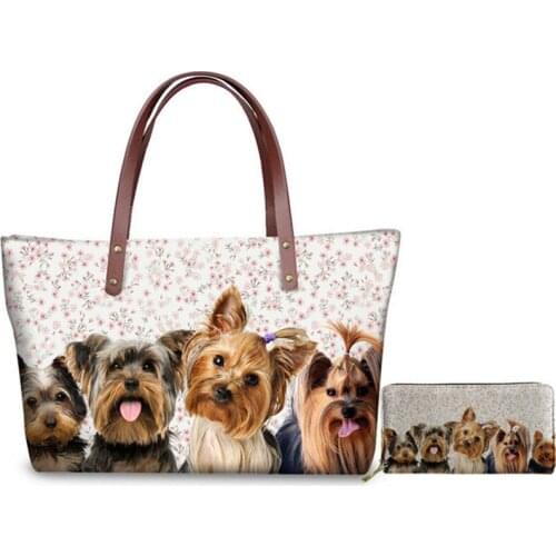 Noisydesigns Women Handbags Selfie Yorkshire Totes Cute Pet Dog Print Tote Shoulder Bags for Fashion Ladies Messenger Bags