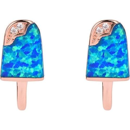 UFOORO Shuning Brillant Blue/White Real Opal Popsicle-shaped Silver/RoseGold Stud Earring For Women Wedding Fashion Jewelry Gift