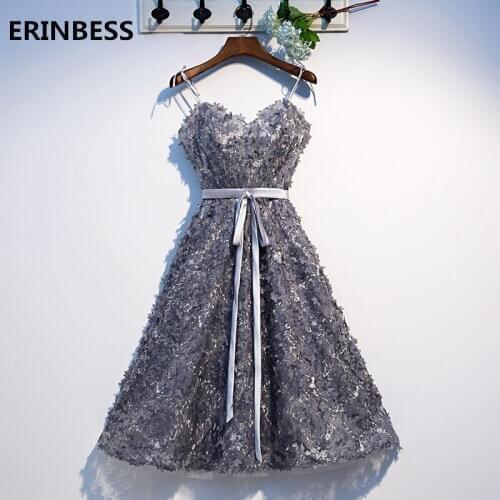 Vintage Flowers Short Prom Dresses 2020 Vestido De Festa Sweetheart Dark Gray Prom Dress Formal Party Evening Gowns For Women