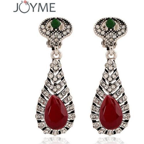 Turkish Style Vintage Crystal Earrings No Hole Black Long Bohemian Ear Cuff Clips Earrings Without Pierced Ear Clip For Women