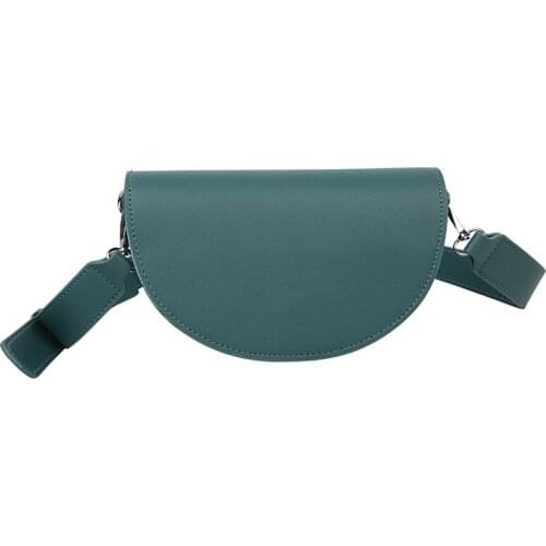 2021 Summer Women Simple Solid Color Saddle Bag Female Soft PU Leather Crossbody Bag Ladies Broadband Vintage Shoulder Bag