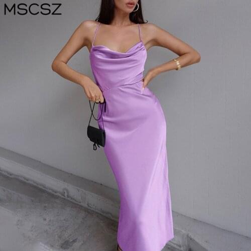 Elegant Spaghetti Strap Long Party Dress Women Cut Out Backless Satin Dress Summer Sexy Midi Dress Gown 2021