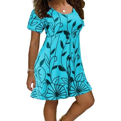 Women Dress Leaves Print Breathable Polyester A-line Mini Dress for Women Clothing 2021