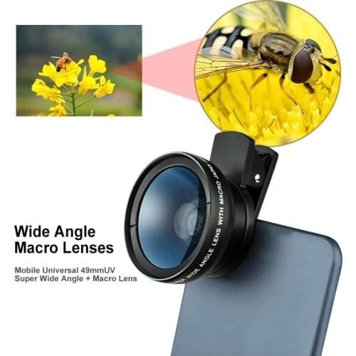 2 in 1 Mobile Phone Lens 0.45X Wide Angle Len + 49UV Macro HD Professional Camera Lens Universal Clip For IPhone Android Phone