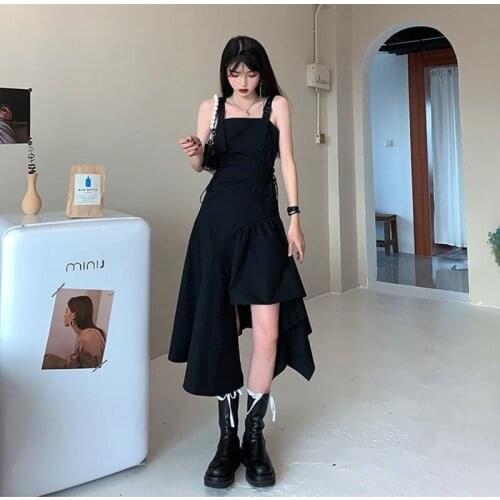 Irregular Dresses Women Stylish Sleeveless Sling Girls Fashion Empire Streetwear Ulzzang Adjustable Spaghetti Strap Dress