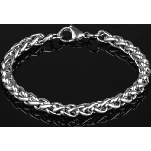 3-8mm Silver Color Stainless Steel Bracelet Lobster Claw Buckle Charm Curb Cuban Link Chain Bangles For Men Women